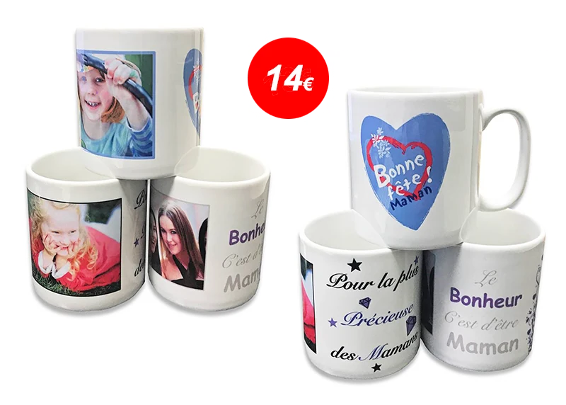 Mugs personnalisés avec des photos, 14 euros